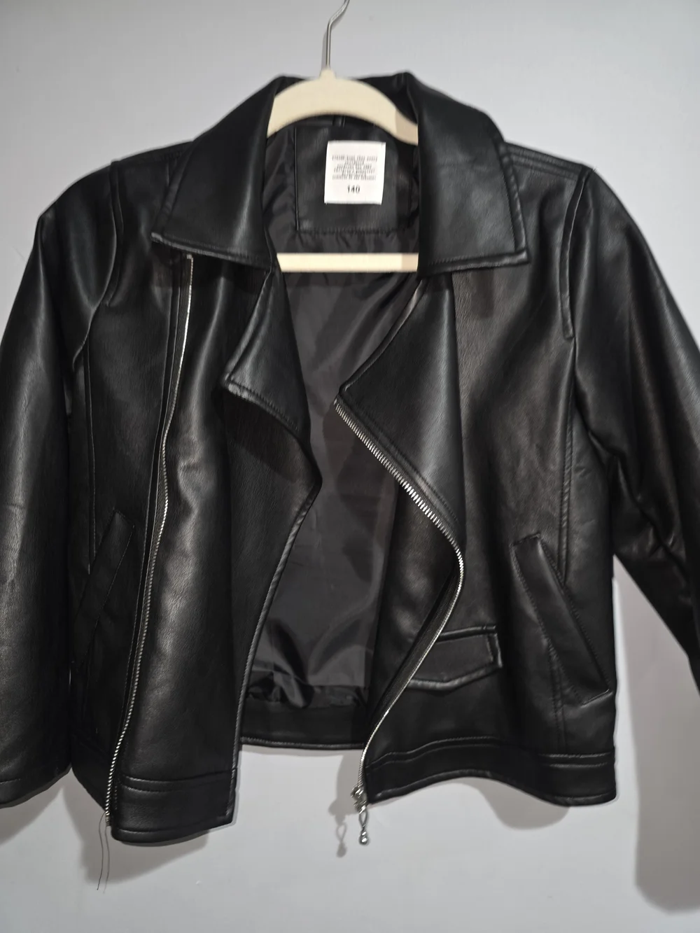 Girls Classic Black Faux Leather Moto Jacket - Unbranded--Size 8/10